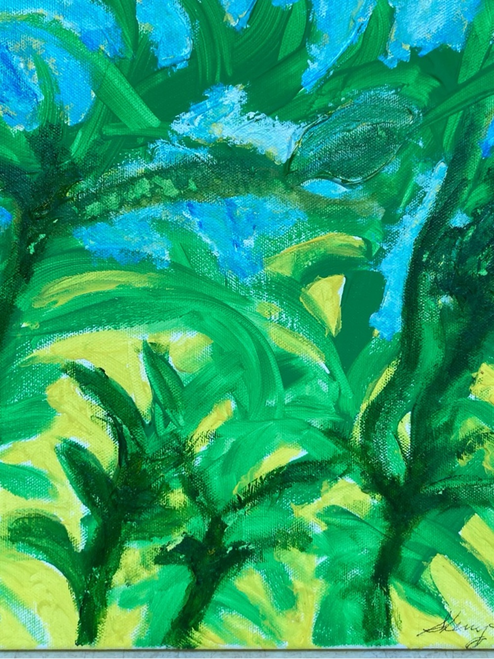 Abstract Green and Blue Canvas Painting - original